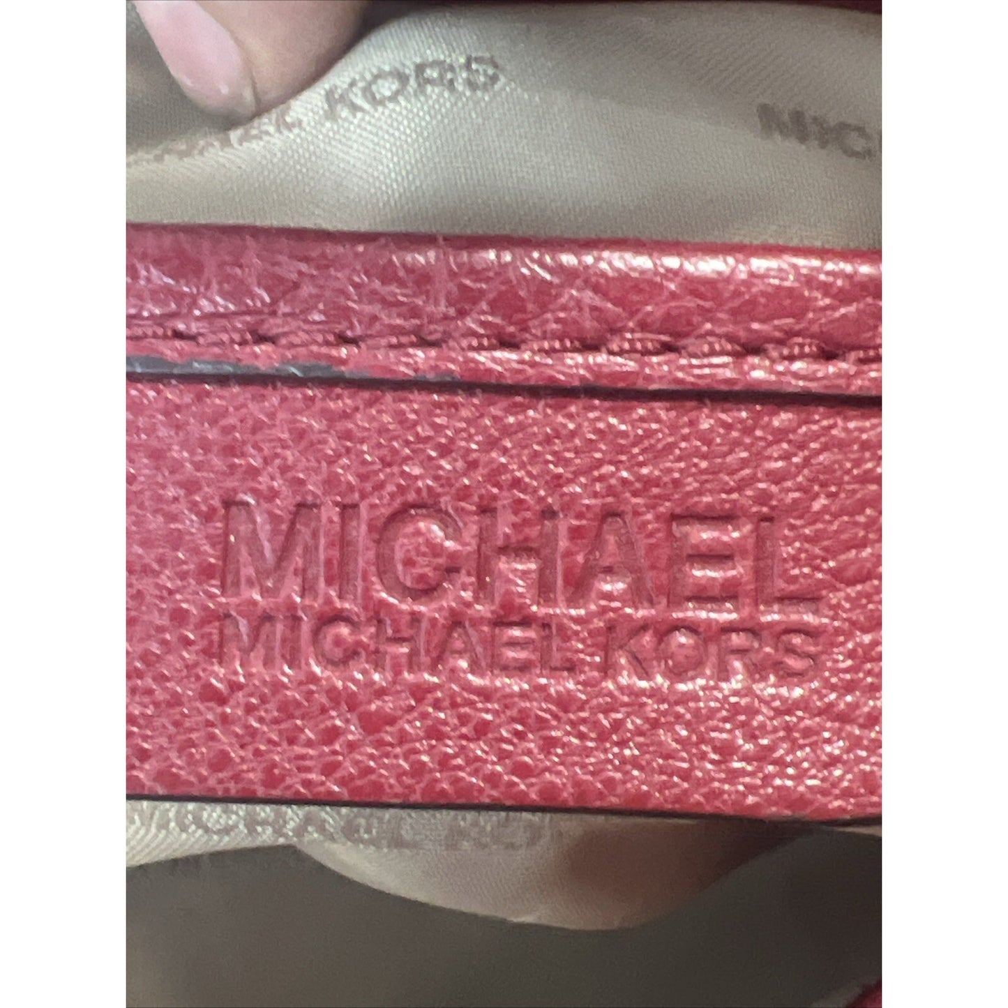 Michael Kors Bedford Red/Burg Pocket Tote Pebble Leather Purse Shopper Bag-15-11