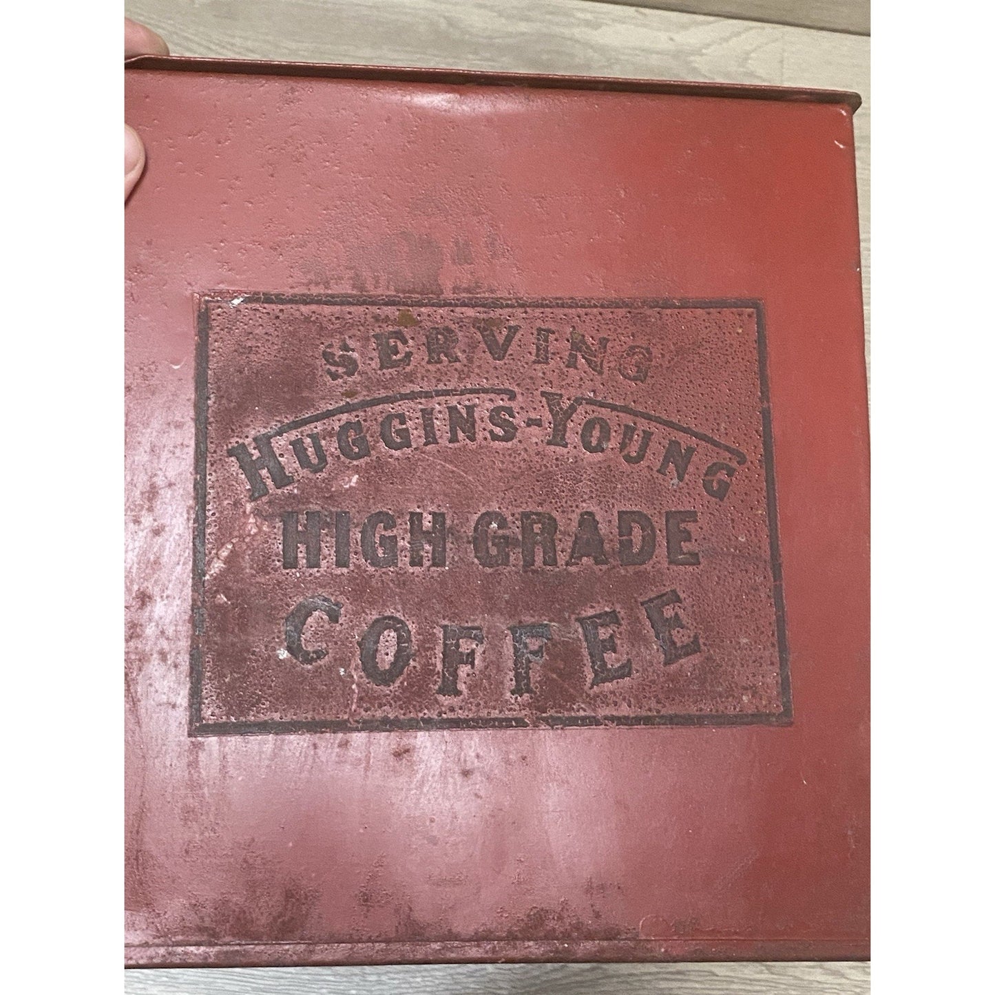 Huggins Young High Grade Coffee Tub Style Tin Red Great Graphics