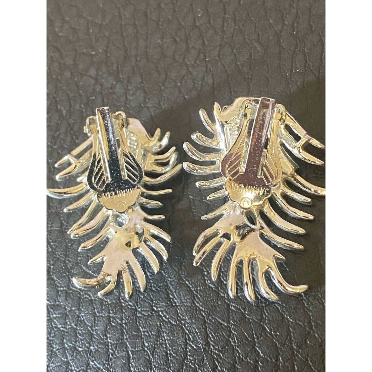 1959 Sarah Coventry "Feather Fantasy" Faux Pearl Clip On Earrings