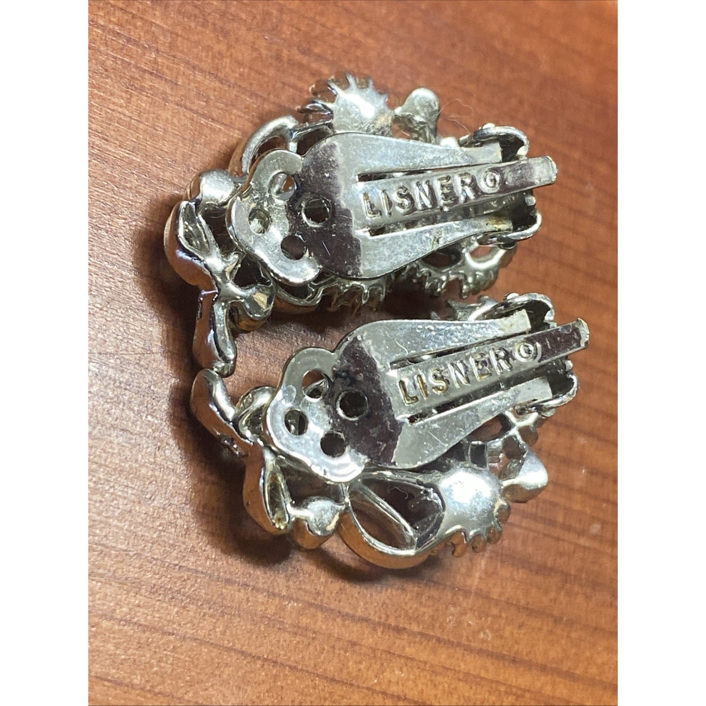 Vintage Lisner Silver and Ruby Flower Earrings