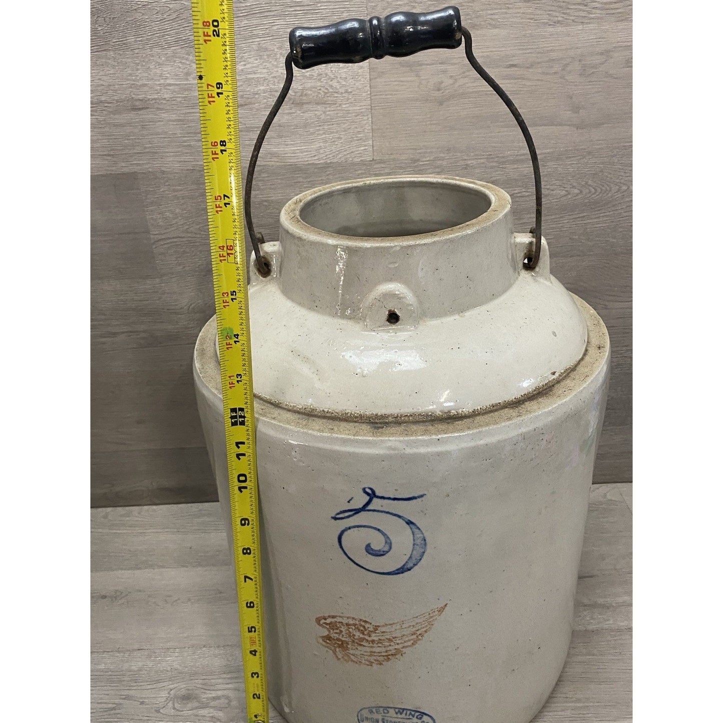 RED WING 5 GAL BALL BAIL LOCK JAR PICKLE CROCK SCARCE JUG PRIMITIVE