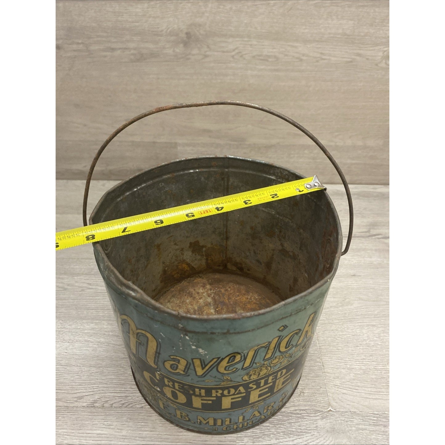 ANTIQUE MAVERICK COFFEE TIN LITHO 4LB PAIL CAN E.B. MILLAR CHICAGO GROCERY STORE
