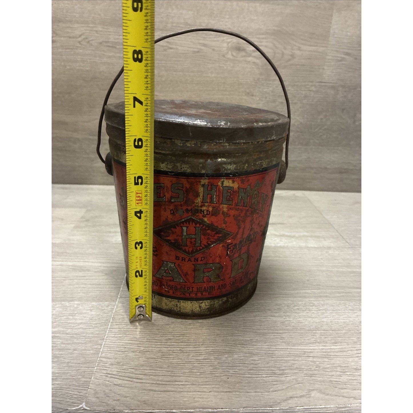 James Henry Packing Co Diamond H Brand Seattle, WA 4 Pound Lard Tin Vintage