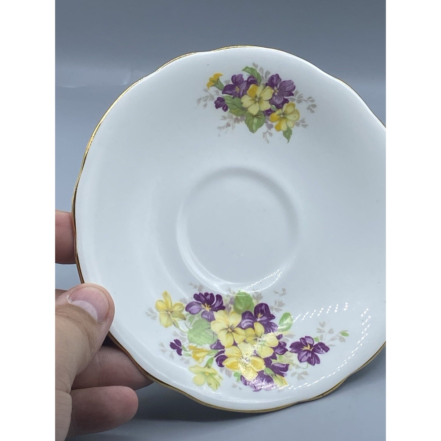 Vintage Clarence Floral Pansies Bone China Teacup & Saucer w/ Flowers England
