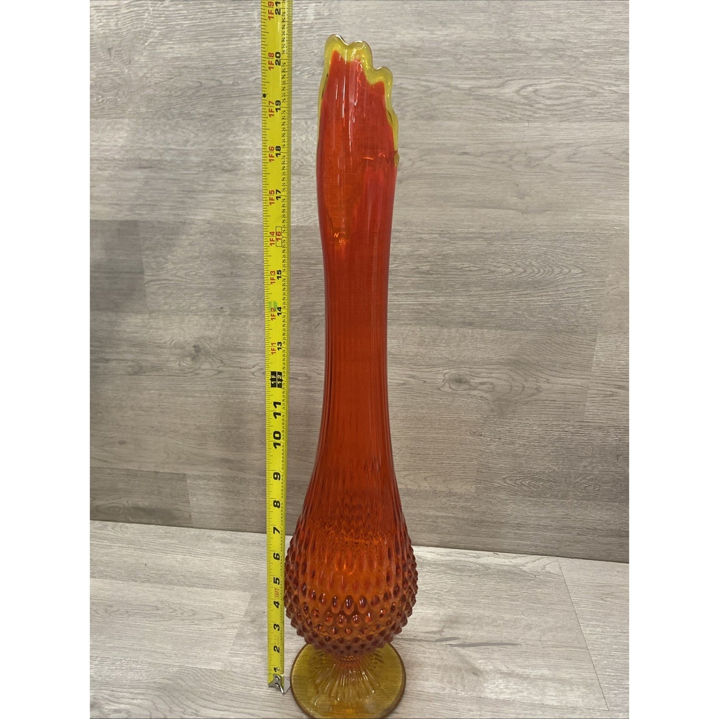 Vintage Fenton Art Glass 21" Amberina Hobnail Stretch Swung Pedestal Vase