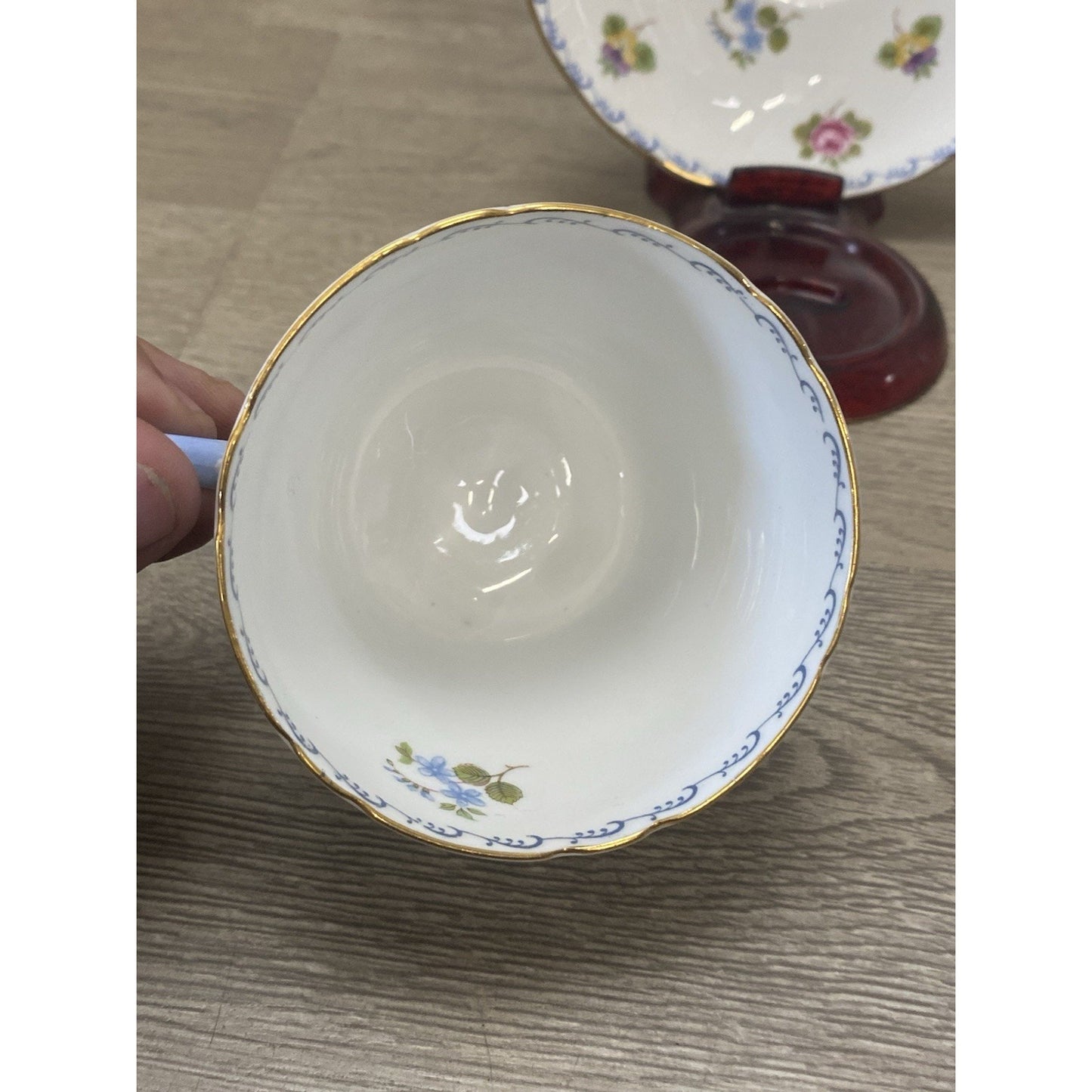Shelley Fine Bone China Teacup Saucer Blue Forget-Me-Nots Roses Pansies England