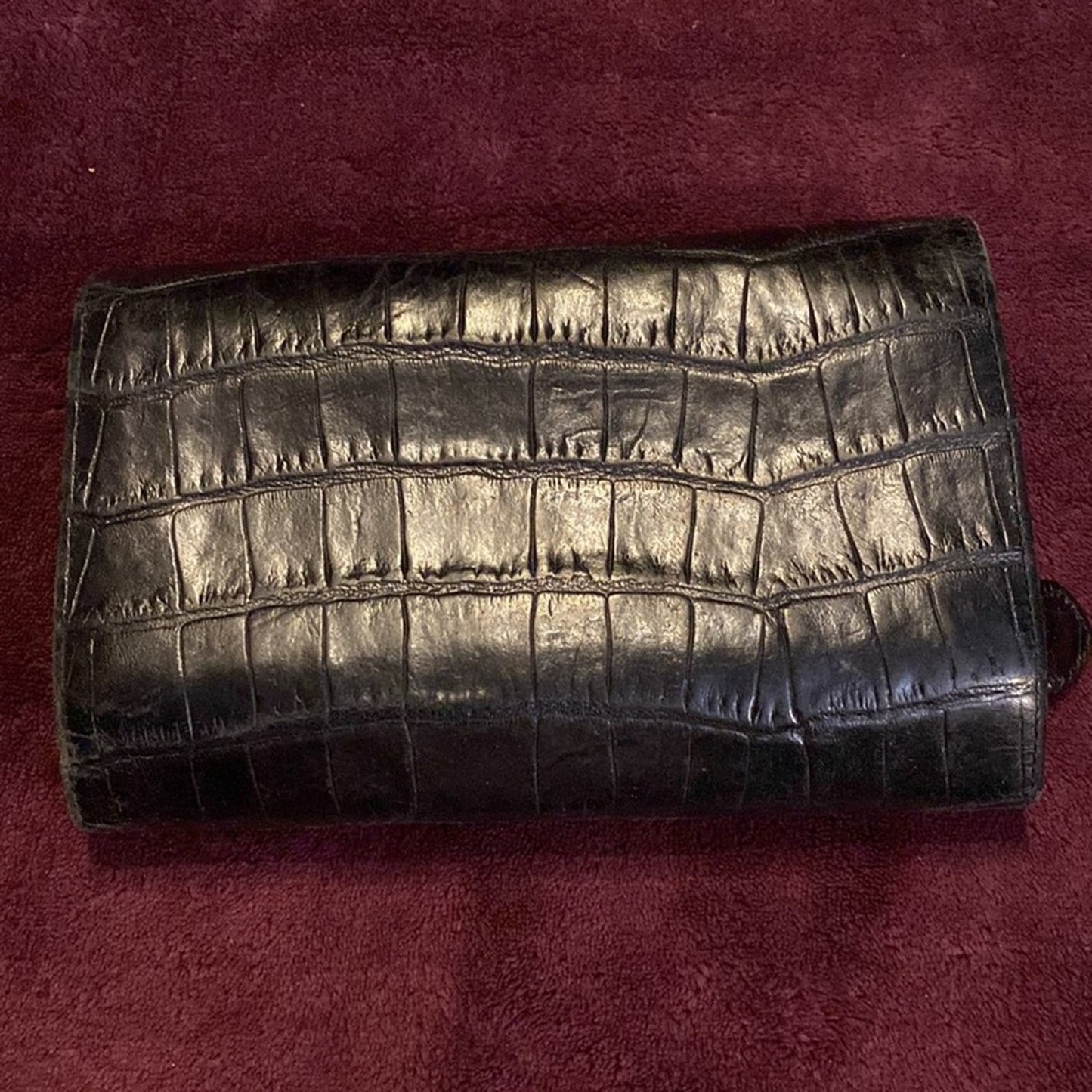 Vintage Brighton Black Leather Croc Clutch Purse Checkbook Wallet with Dust Bag