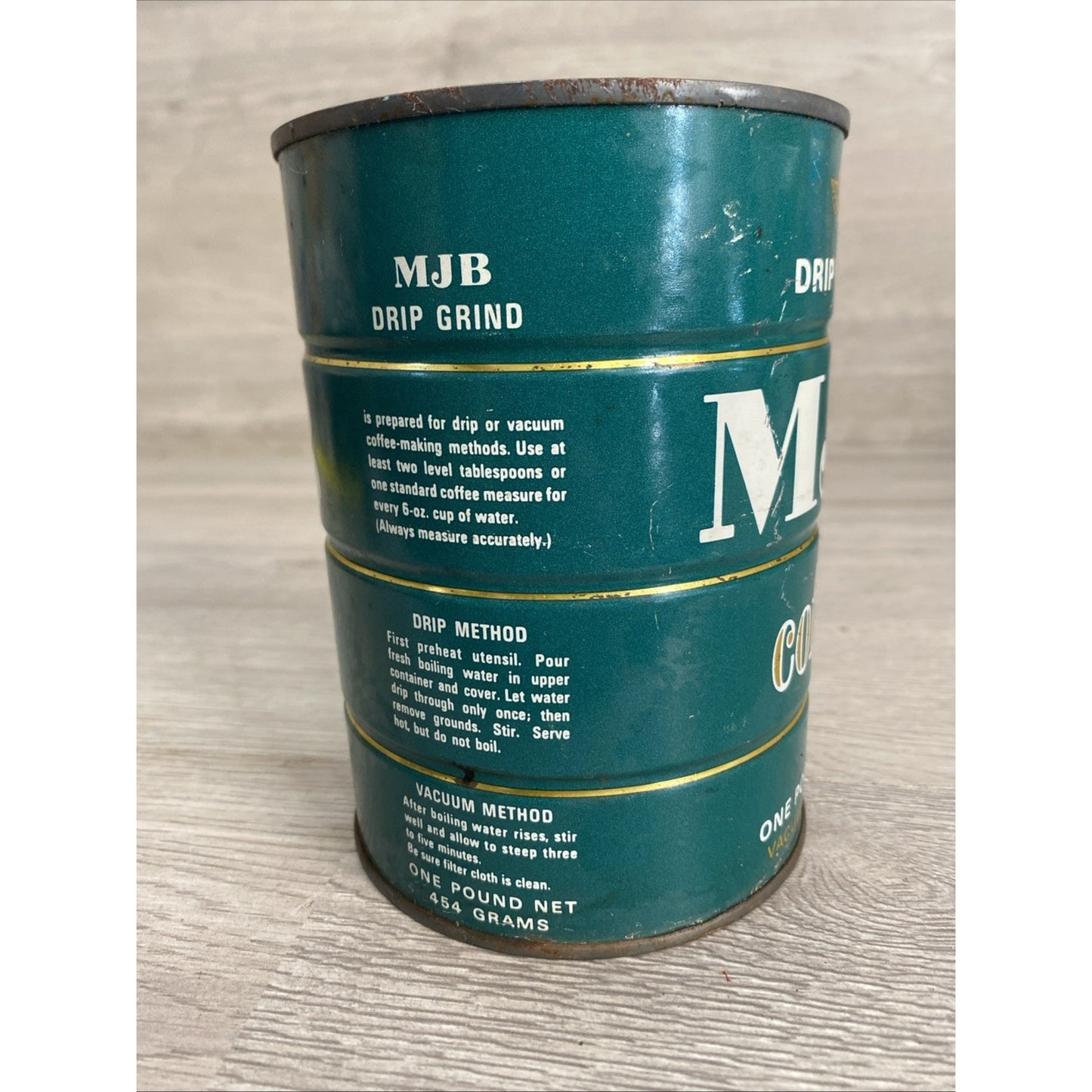 Vtg MJB Coffee Drip Grind - EMPTY - Tin Metal Can Cylinder Advertising Logo 5.5"