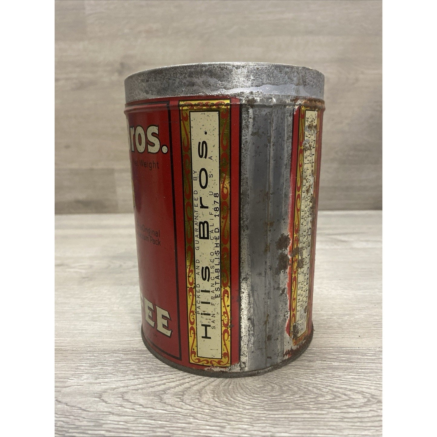 Vtg 1939 Hills Bros Coffee Tin 2 Lb Red Can Brand
