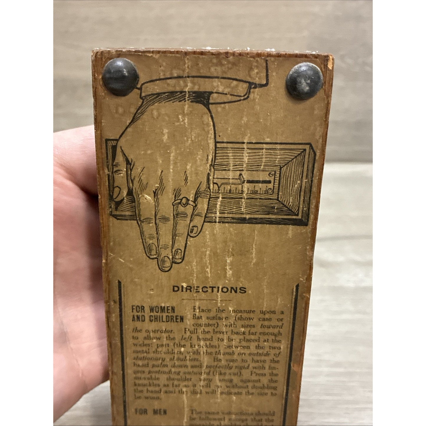 Primitive Retail Store Hand Measuring Glove? Device W/ Instructions On Back