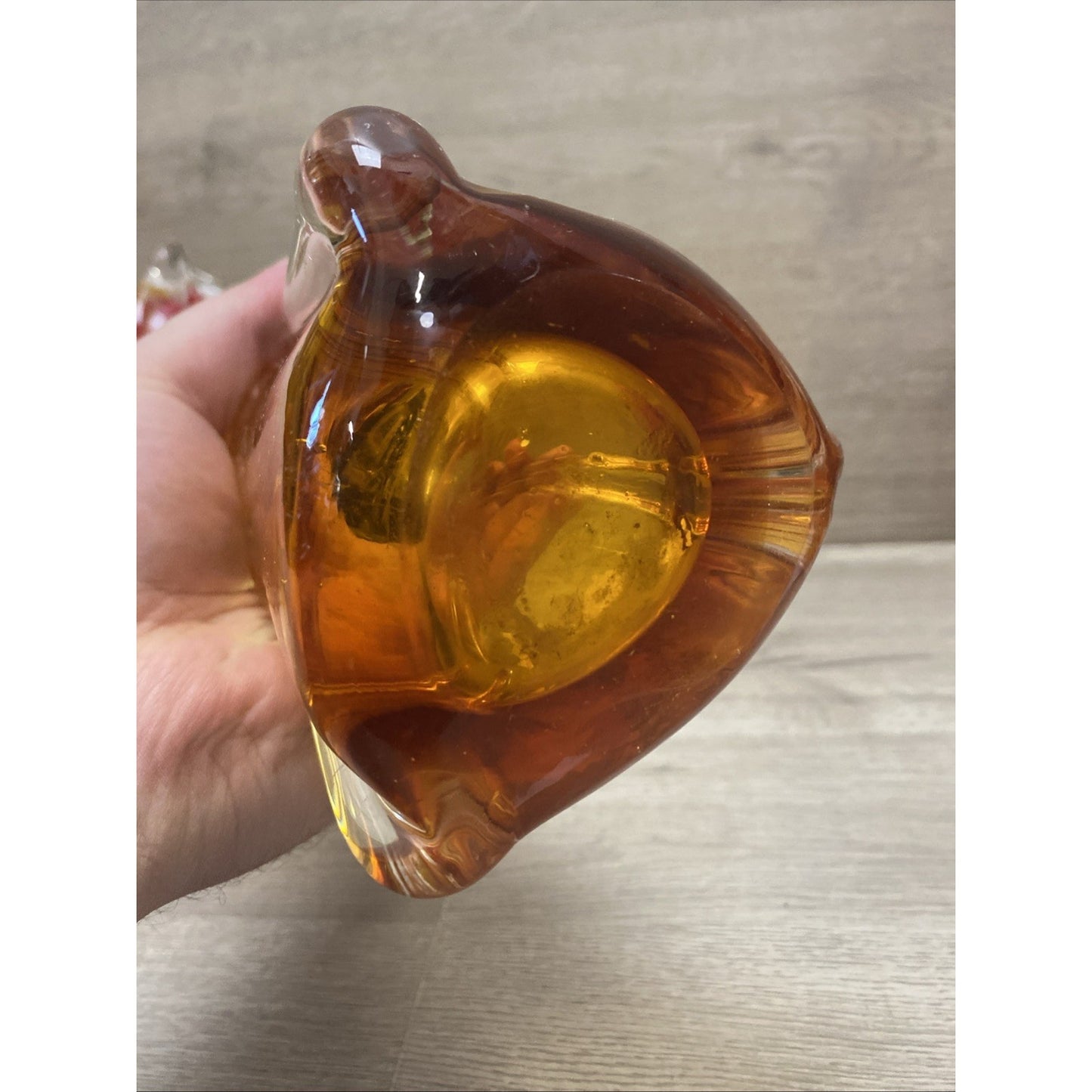 MCM Art Glass Swung Amber Red Swirl Free Form Vase 12.25”