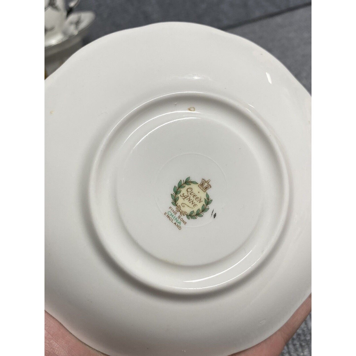 Queen Anne Teacup and Saucer with Hand-Enameled Blue Flowers