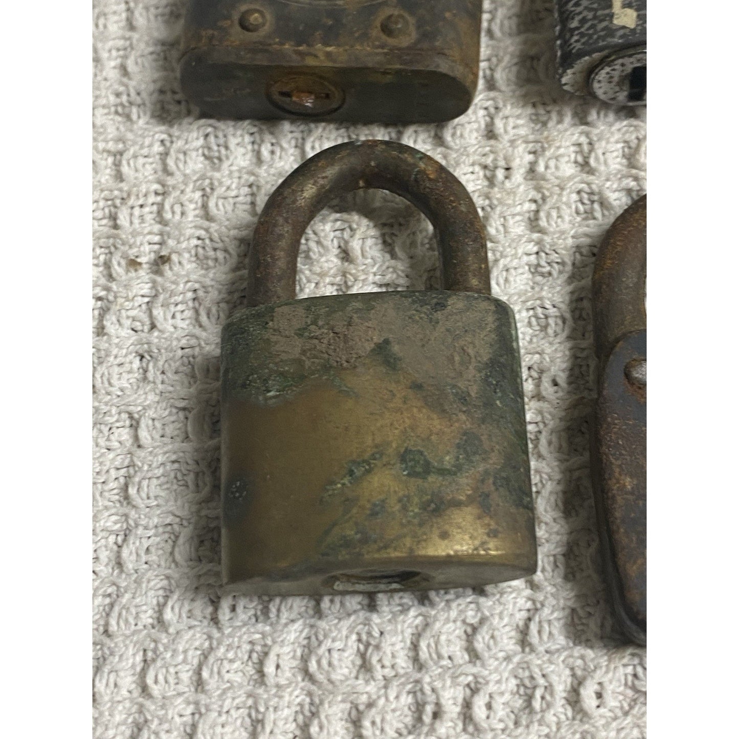 (4) Antique Locks 6 Lever, Yale, Fraim, Corbin Padlocks No Keys