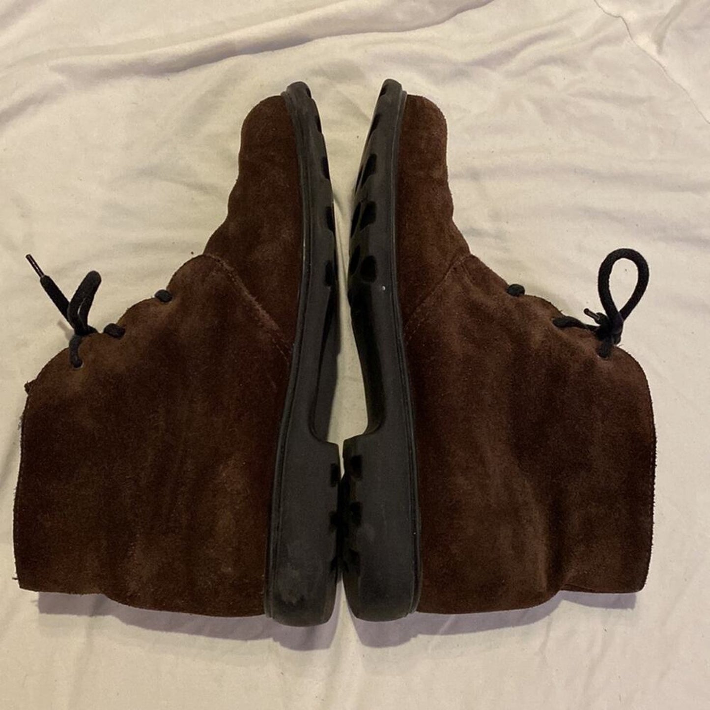 Draper of Glastonbury Brown Suede Sheepskin Shearling Lined Lace-Up Ankle Boots