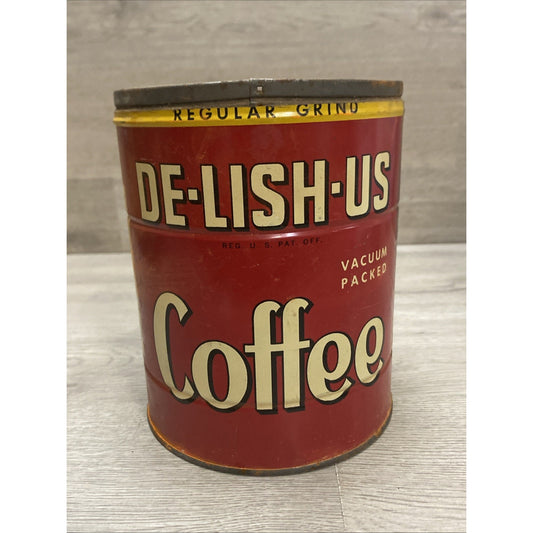 ANTIQUE TIN CAN DE-LISH-US COFFEE KW NATIONAL GROCERS SHURFINE CHICAGO IL