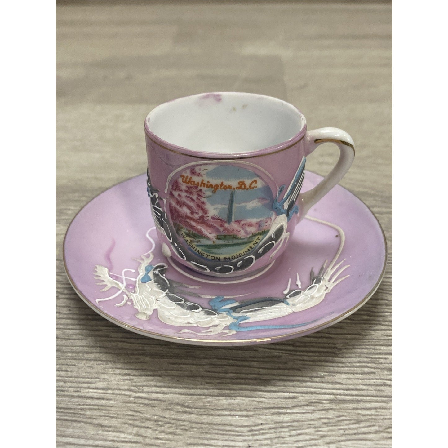 Vintage Dragon Ware Moriage Teacup Tea Cup & Saucer Souvenir WASHINGTON DC
