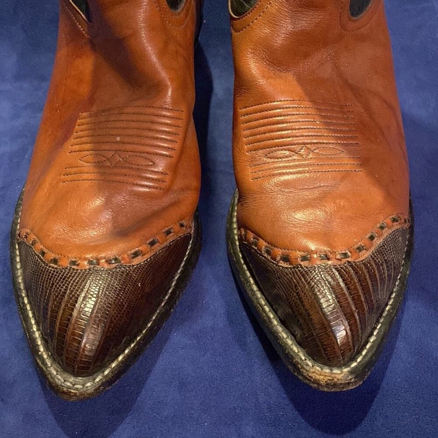 Vintage Tony Lama Caramel & Brown Two Tone Leather Cowboy Boots Style #6051