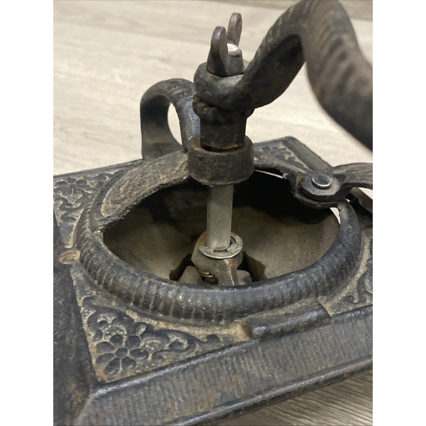 Antique Primitive Coffee Cast Iron Grinder Top and Handle Only