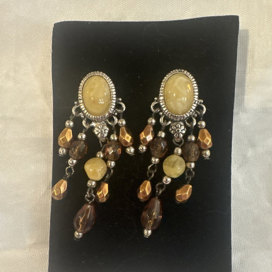 Vintage 1999 Avon Beaded Naturals Drop Pierced Earrings Surgical Steel Posts Set