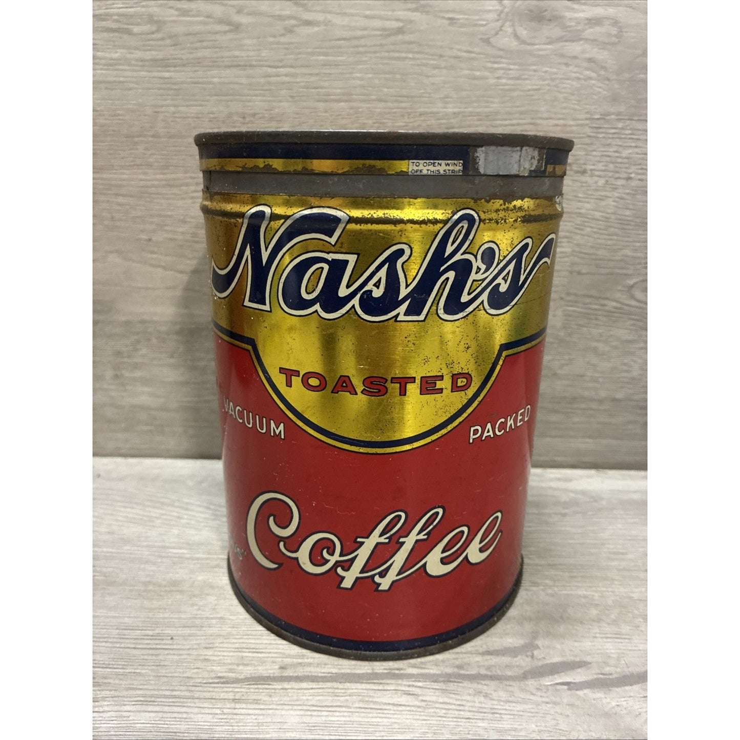 VINTAGE NASH`S TOASTED COFFEE CAN 2 POUNDS 2LB TIN W: LID VACUUM PACKED