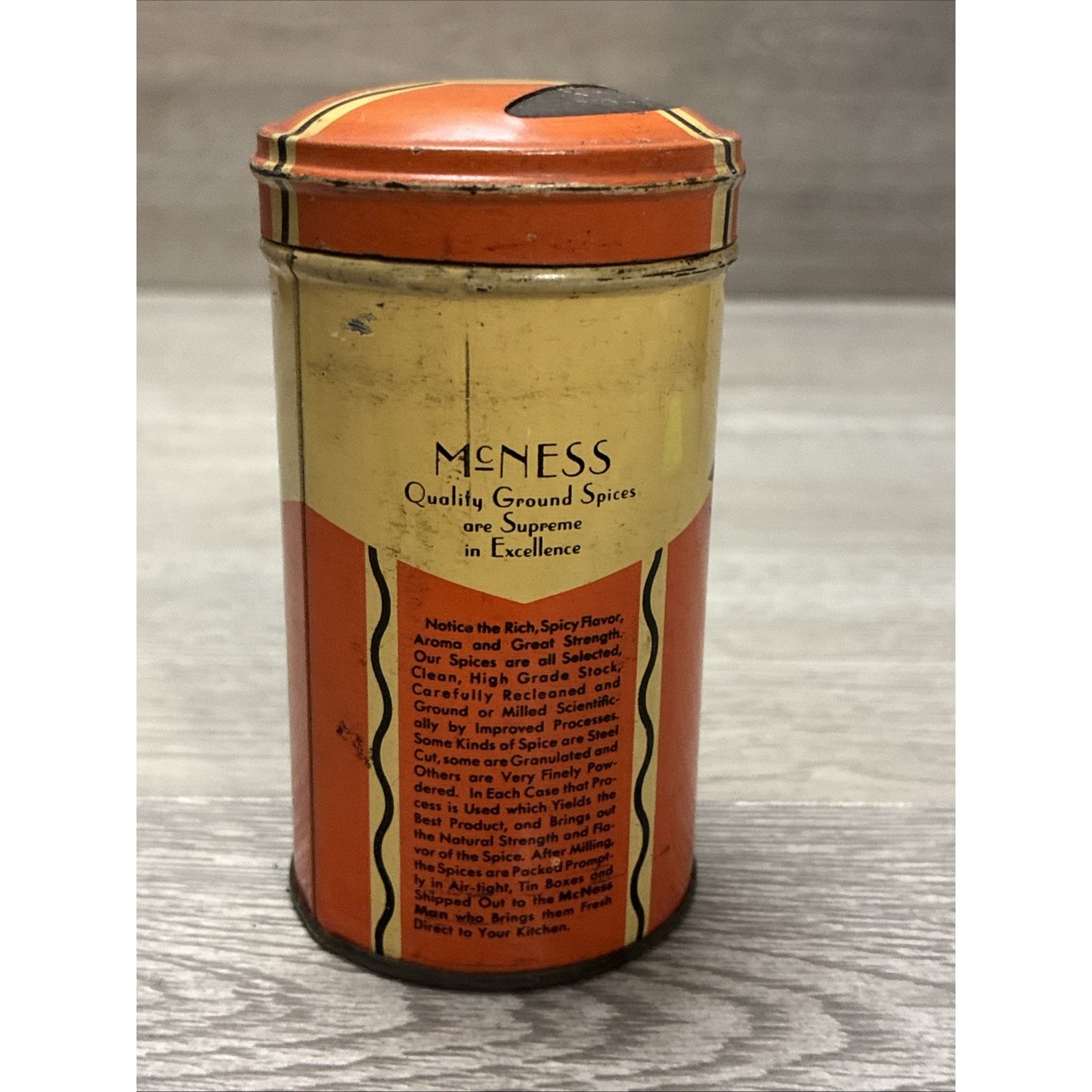 Antique F.W. McNess Mustard Tin 3oz Empty Freeport Illinois Tin