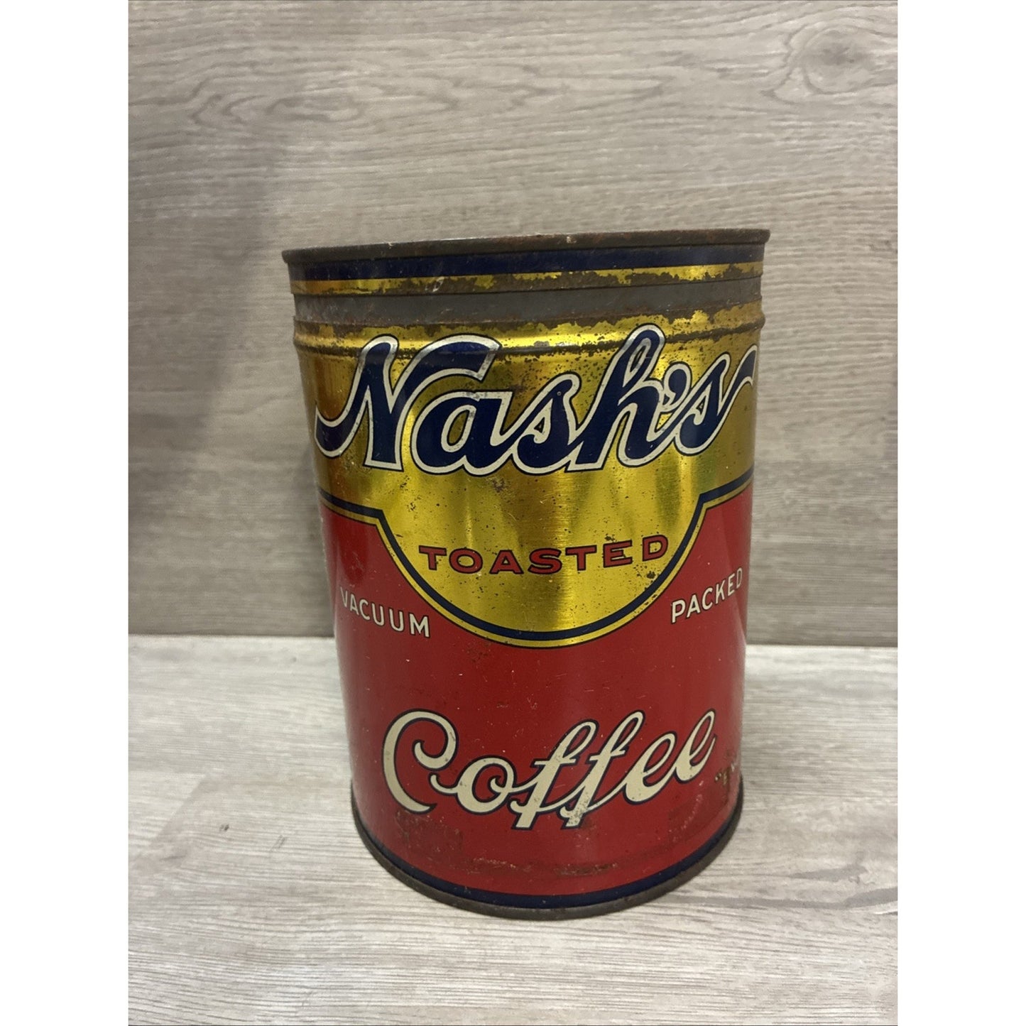 VINTAGE NASH`S TOASTED COFFEE CAN 2 POUNDS 2LB TIN W: LID VACUUM PACKED