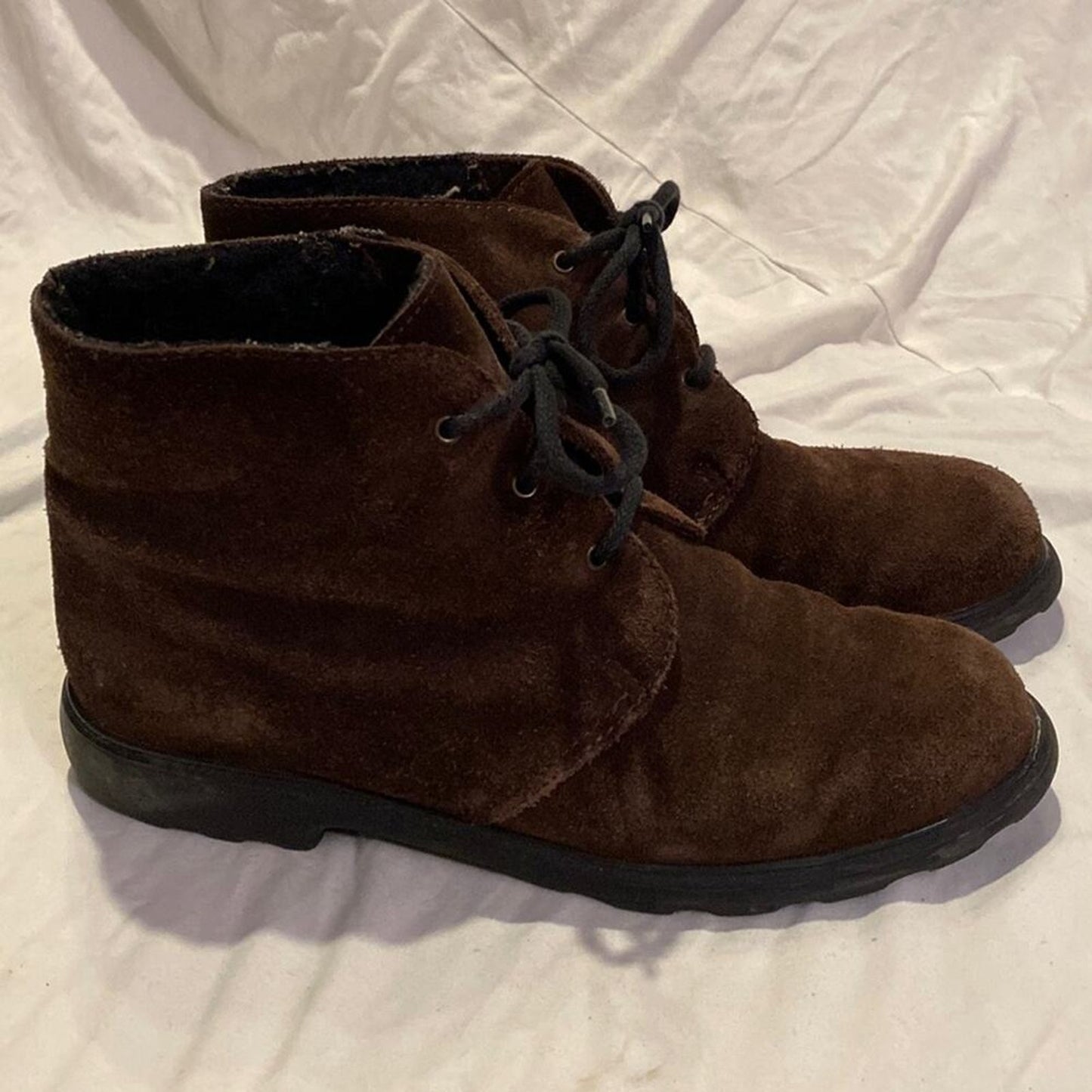 Draper of Glastonbury Brown Suede Sheepskin Shearling Lined Lace-Up Ankle Boots