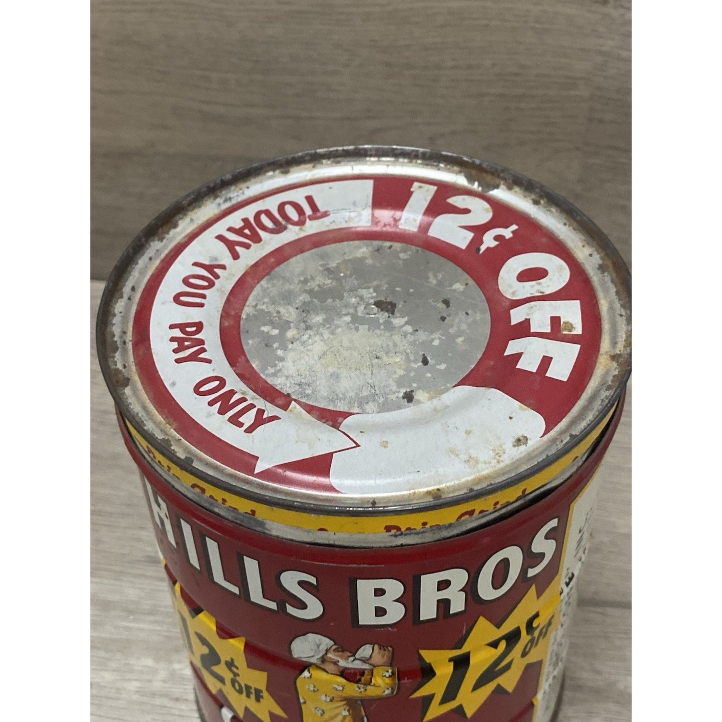 Vintage Hills Bros 2 LB Pricer Graphic Mercantile Country Store Coffee Can