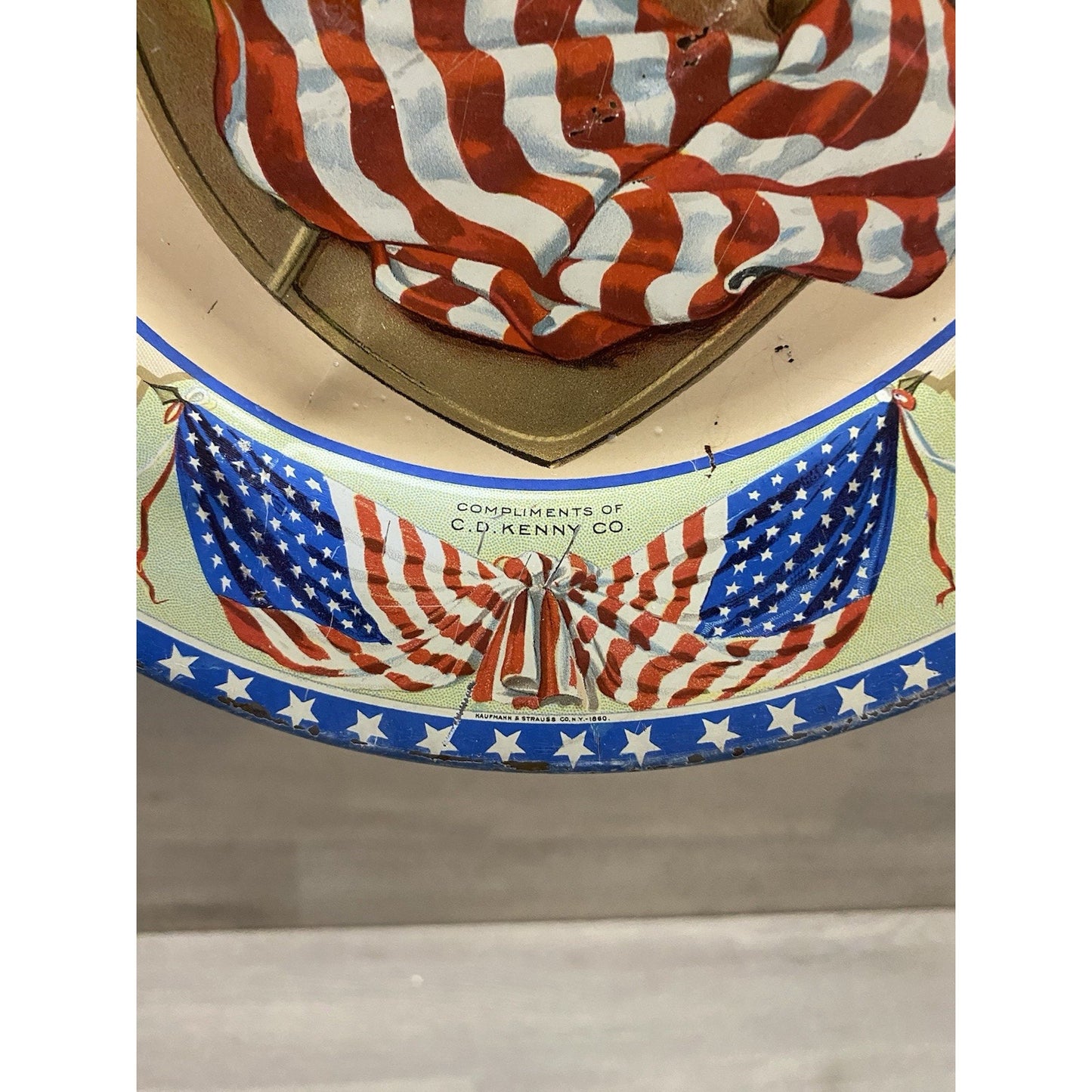 Antique Francis Scott Key Flag CD Kenny Coffee Tea Advertising Tin Litho Plate