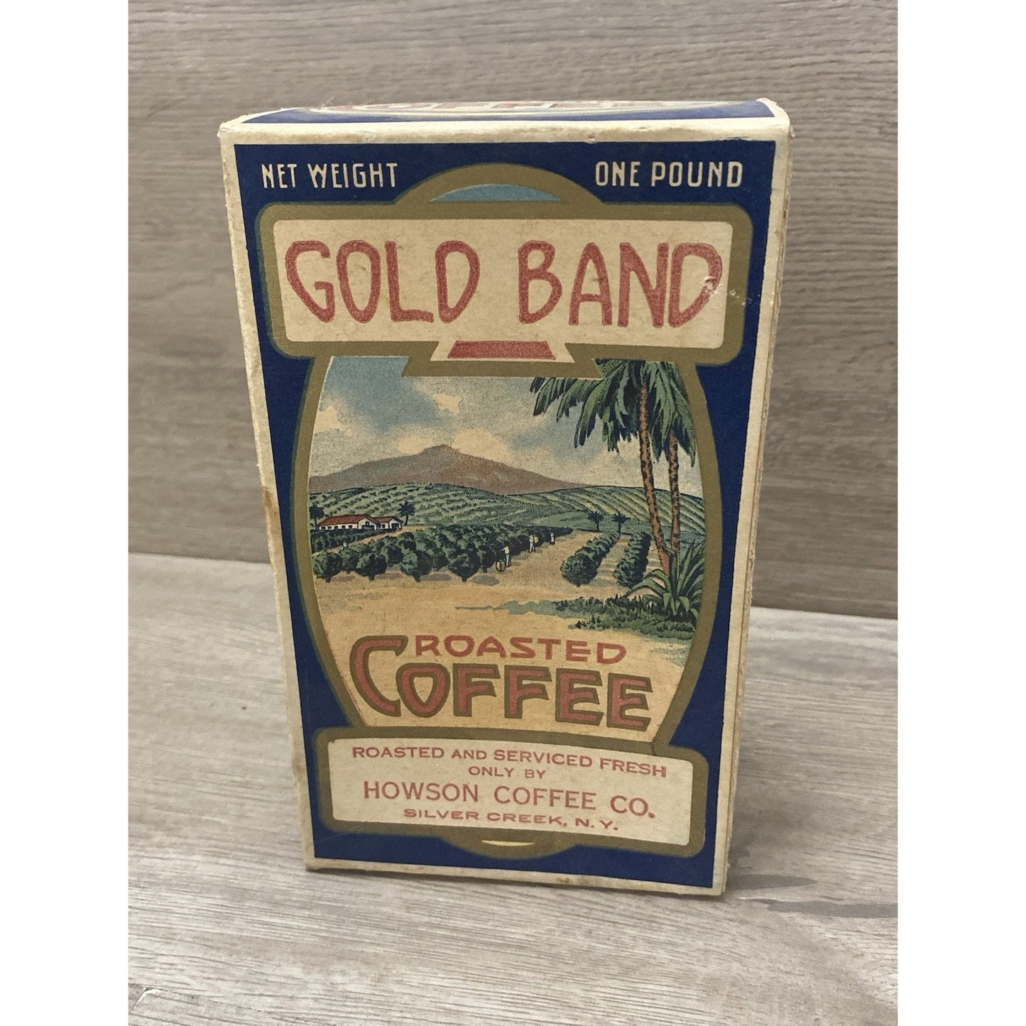 Rare Vintage Gold Band Coffee Can Box 1LB Howson Coffee Co Silver Creek NY