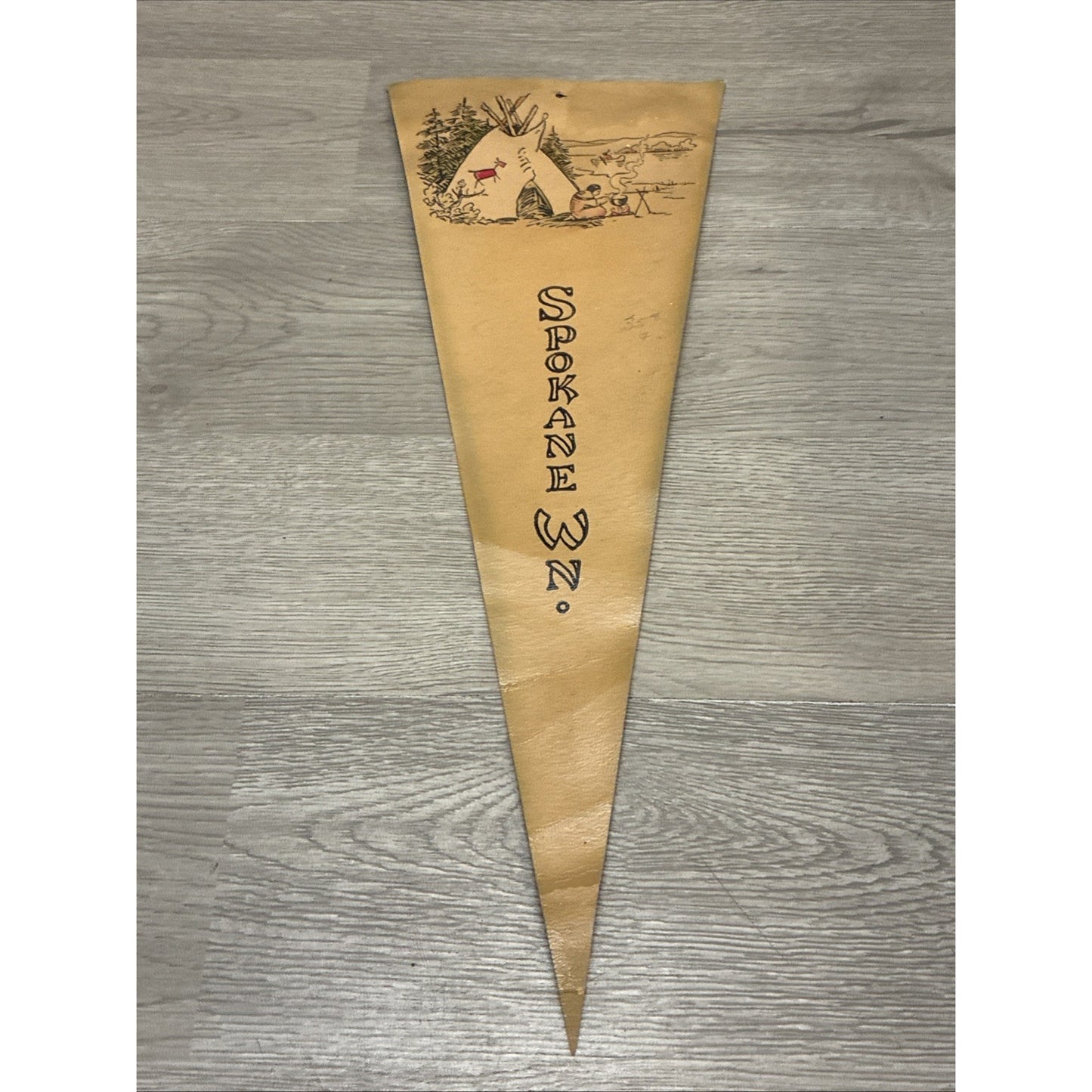 Pre-1963 Spokane WN “WA” Pennant W/ Native American Imagery 15.5”