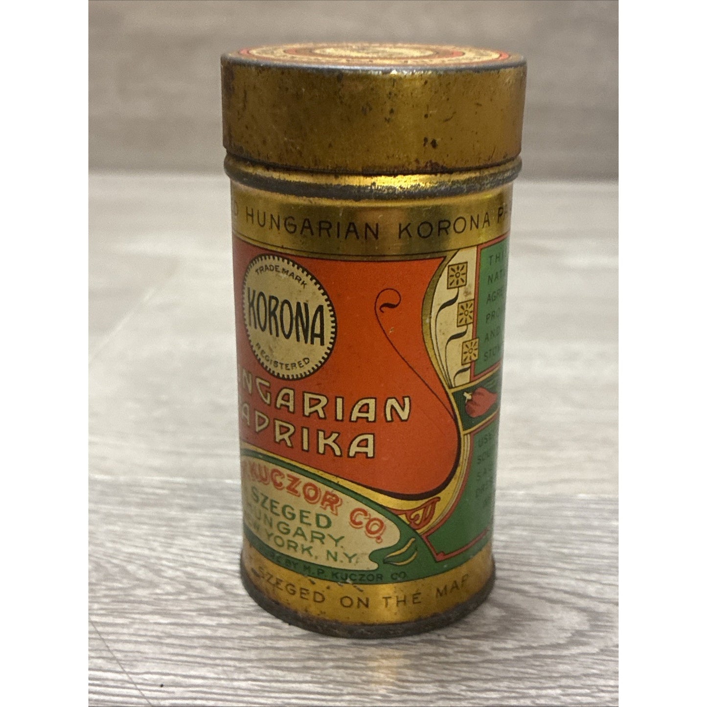 Vintage Korona Paprika Tin Szeged Hungary New York NY Collectable Advertising
