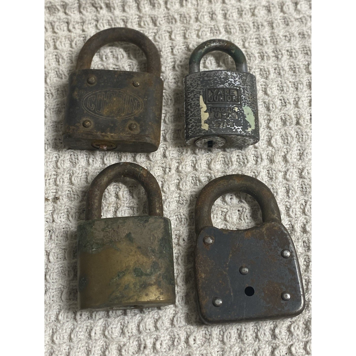(4) Antique Locks 6 Lever, Yale, Fraim, Corbin Padlocks No Keys