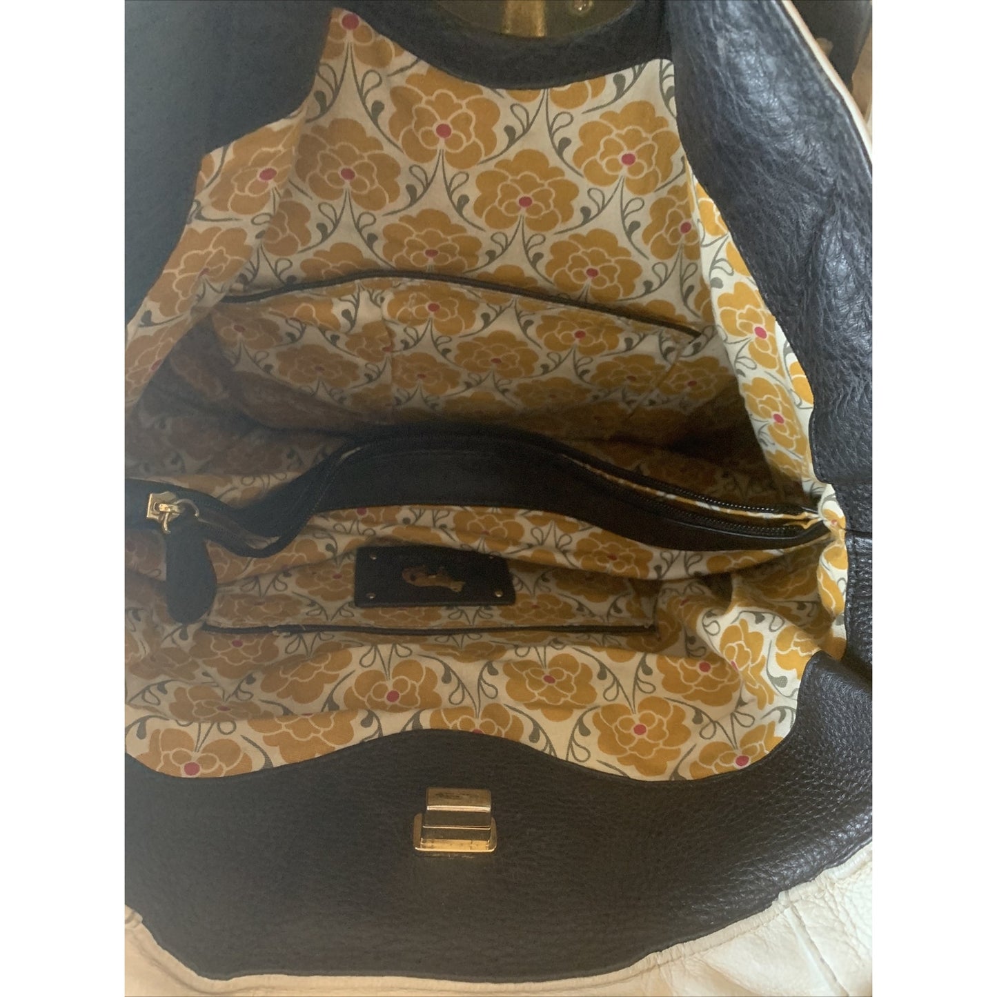 EMMA FOX Black White Leather Shoulder Cute Hobo Bag LARGE Handbag Purse PreOwned