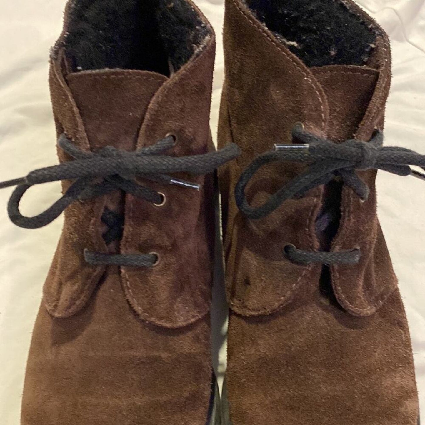 Draper of Glastonbury Brown Suede Sheepskin Shearling Lined Lace-Up Ankle Boots