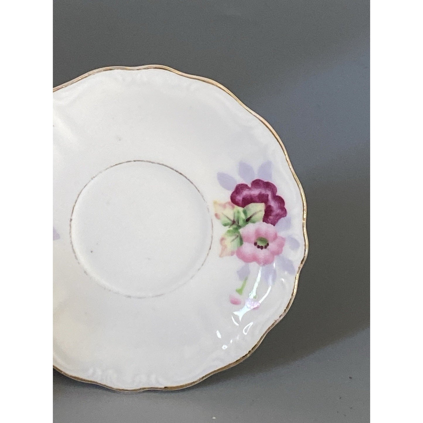 Japanese Marked Miniature Teacup & Saucer W/ Bird On Rim Floral