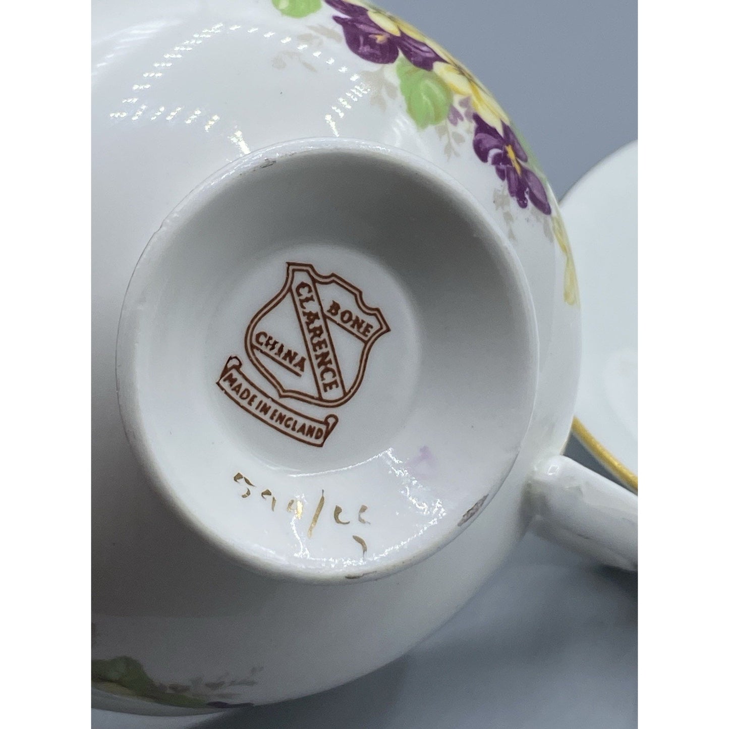 Vintage Clarence Floral Pansies Bone China Teacup & Saucer w/ Flowers England
