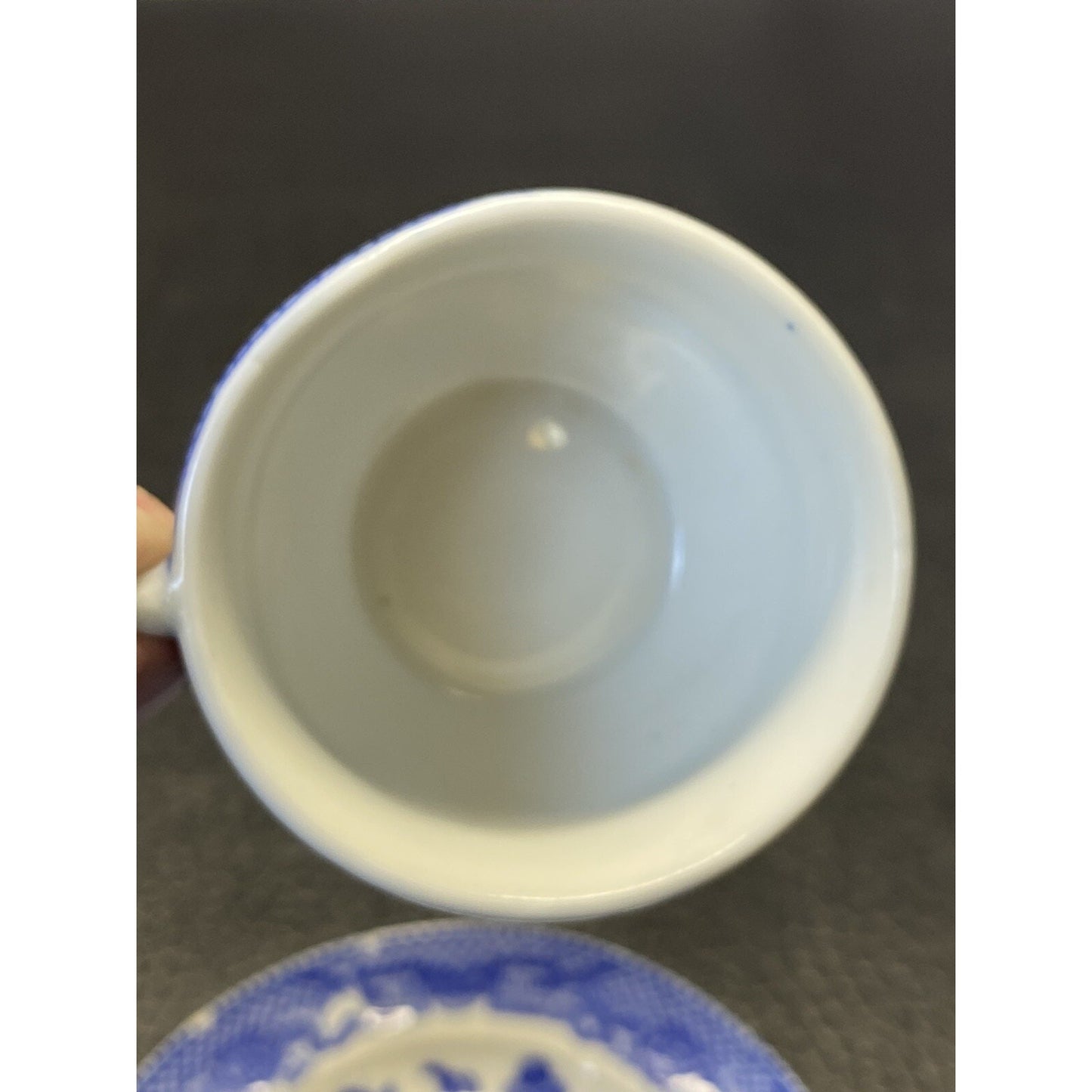 Vintage Blue Willow Flow Blue Miniature Teacup & Saucer Set
