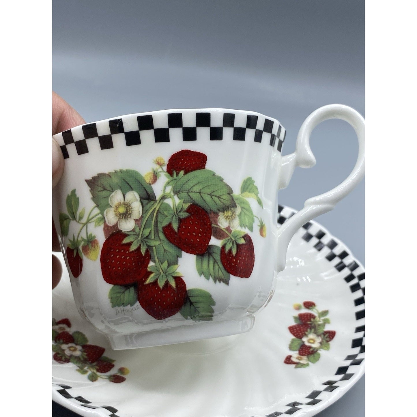 Vintage Strawberry Teacup Porcelain Bone China Crownford