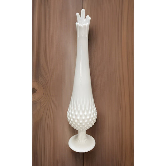 Vintage Fenton Unmarked Milk Glass Hobnail 9 Finger Pedestal Swung Vase 15.5”