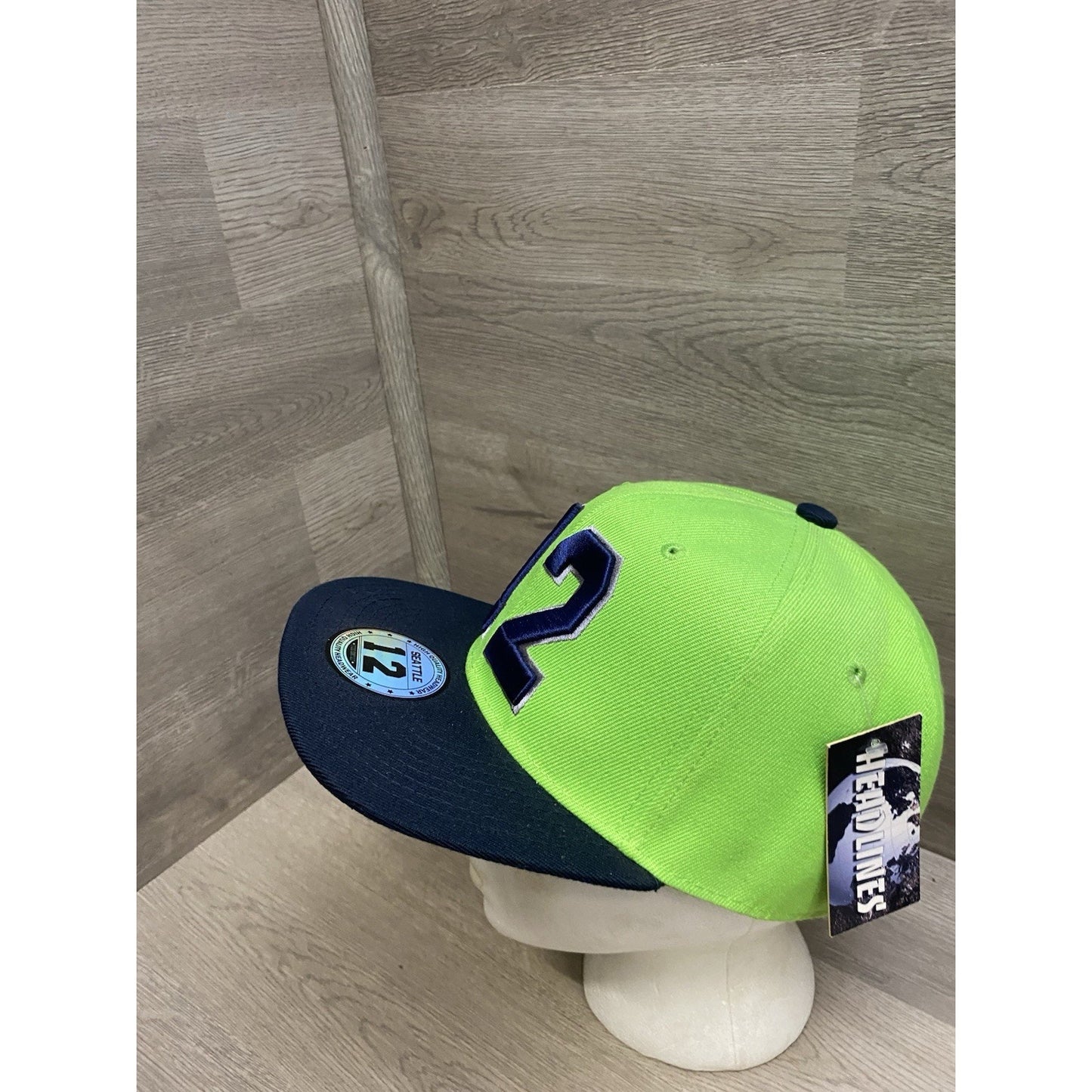 Neon Green Navy Blue 12 Player Flat Bill Snapback Hat Cap Seattle Fan 2Tone