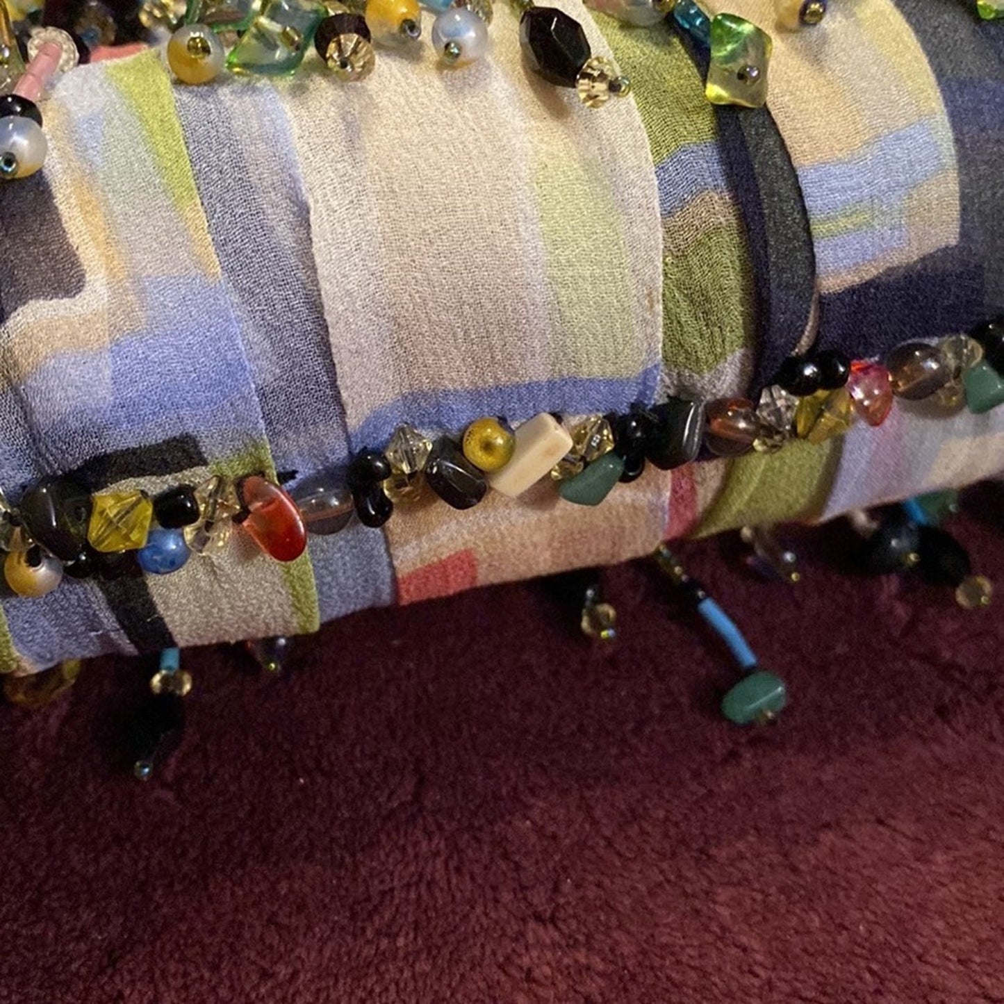 Mary Frances Multicolored Beaded Hard Case Purse with Jet Beaded Shoulder Strap