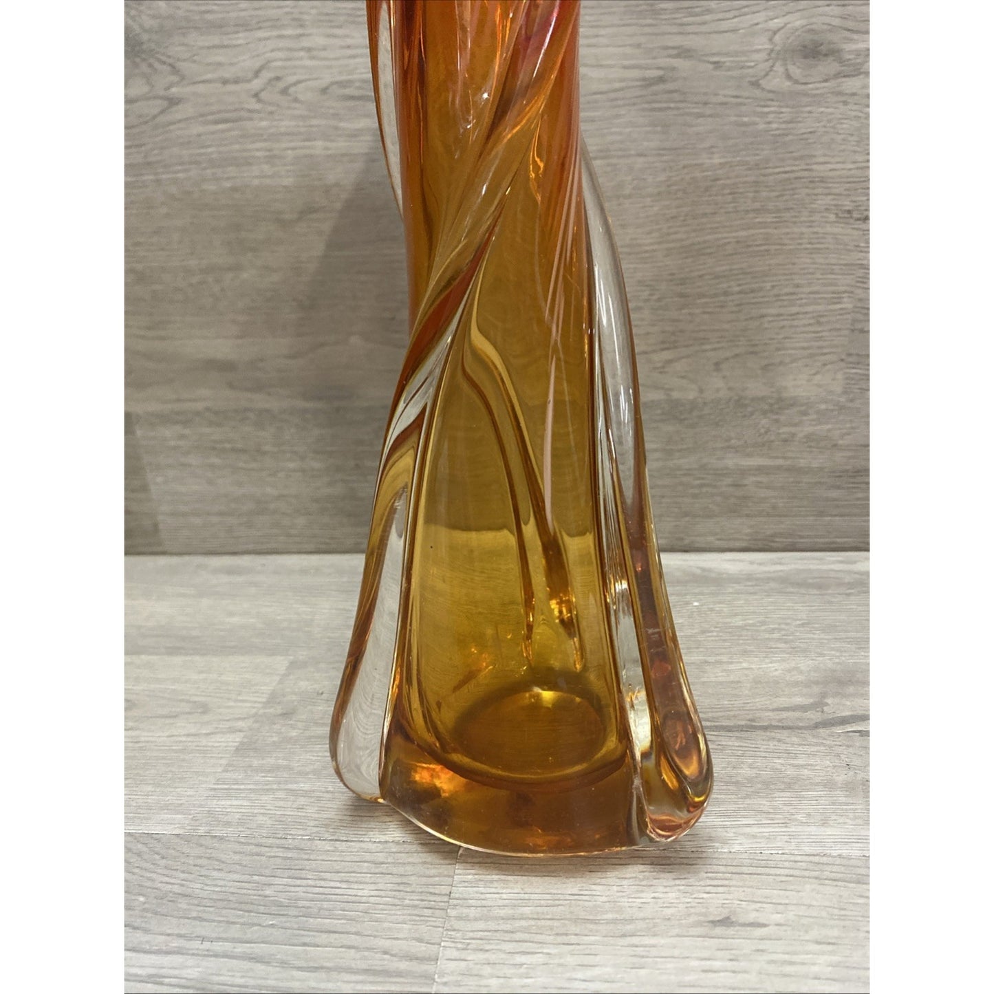 MCM Art Glass Swung Amber Red Swirl Free Form Vase 12.25”