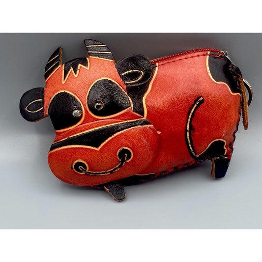 Cow Genuine Leather Handmade Crafted Animal Coin Purse Wristlet Wallet