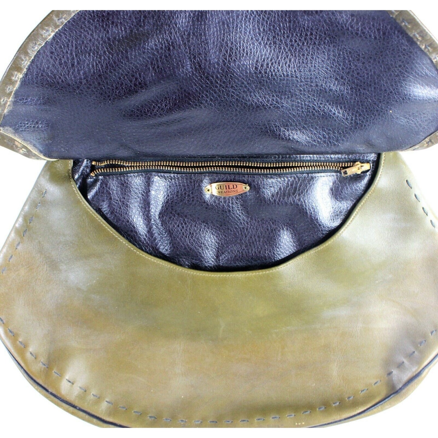 Vintage Guild Creations Top Handle Green Handbag Purse Leather Bohemian Style