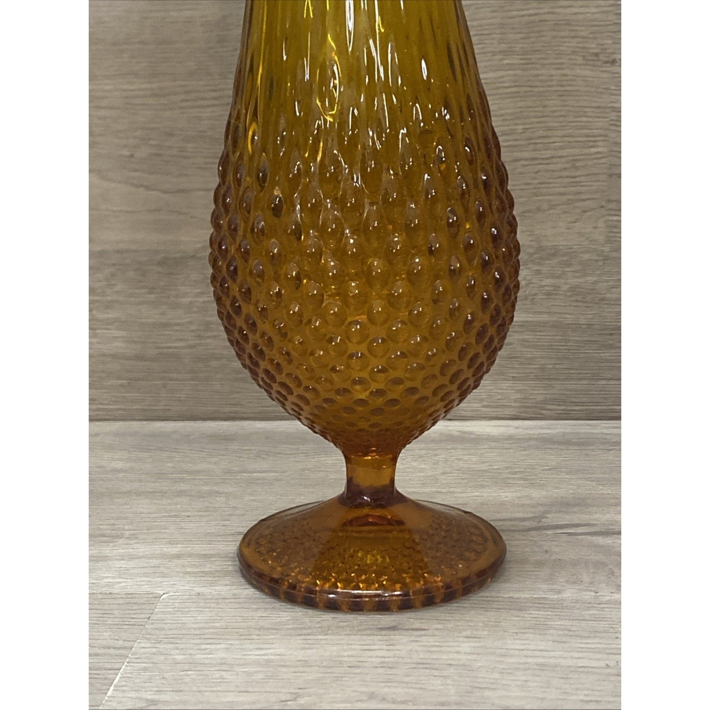 Fenton Unmarked Glass Hobnail Amber Swung Vase 16” Footed