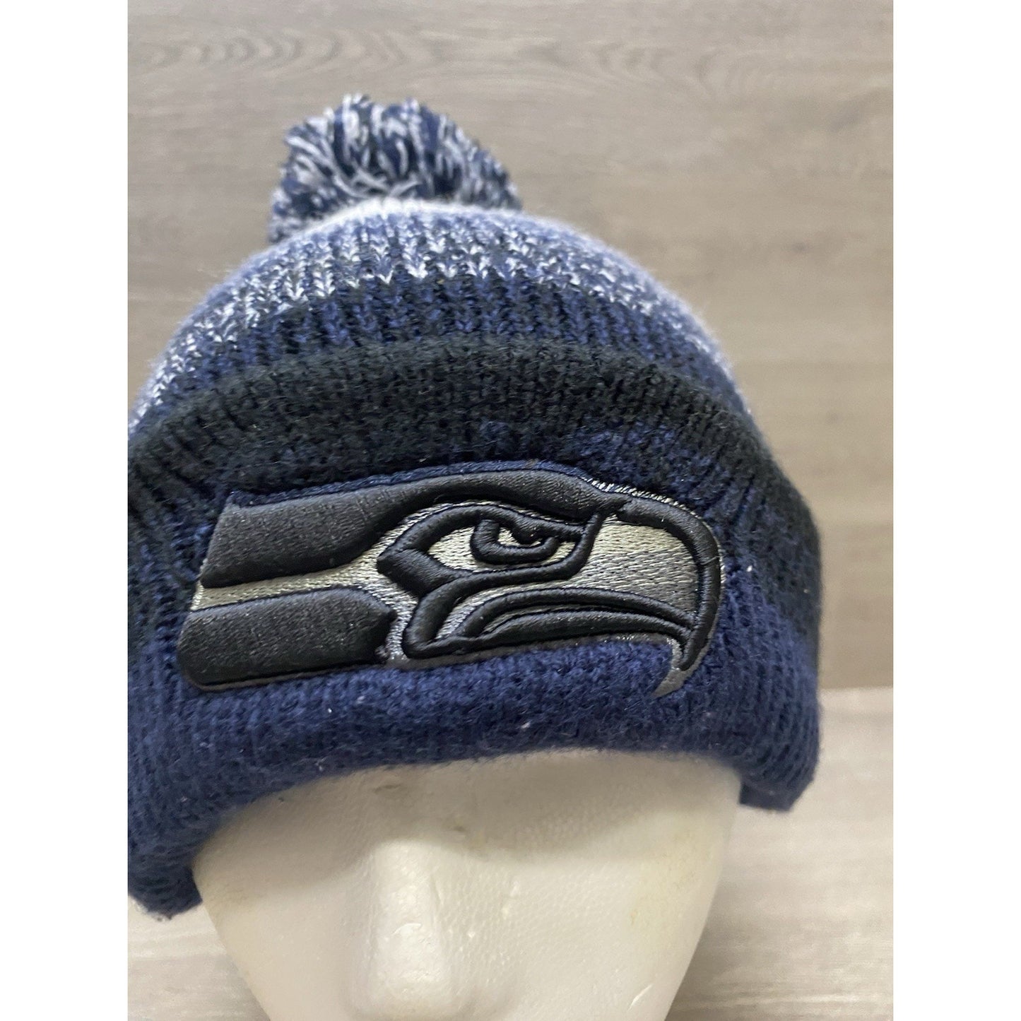Seattle Seahawks Winter Beanie Blue White Pom Men's Embroidered Logo NFL