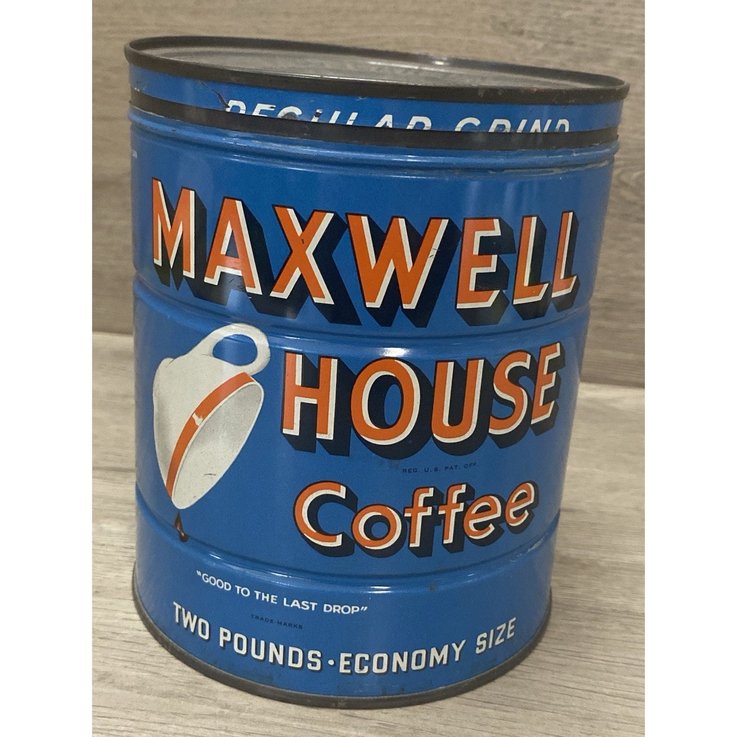 VINTAGE MAXWELL HOUSE BRAND 2 LB COFFEE TIN ADVERTISING COLLECTIBLE