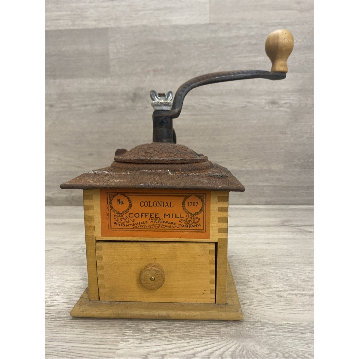 VINTAGE COLONIAL NO 1707 COFFEE MILL GRINDER WRIGHTSVILLE HARDWARE COMPANY