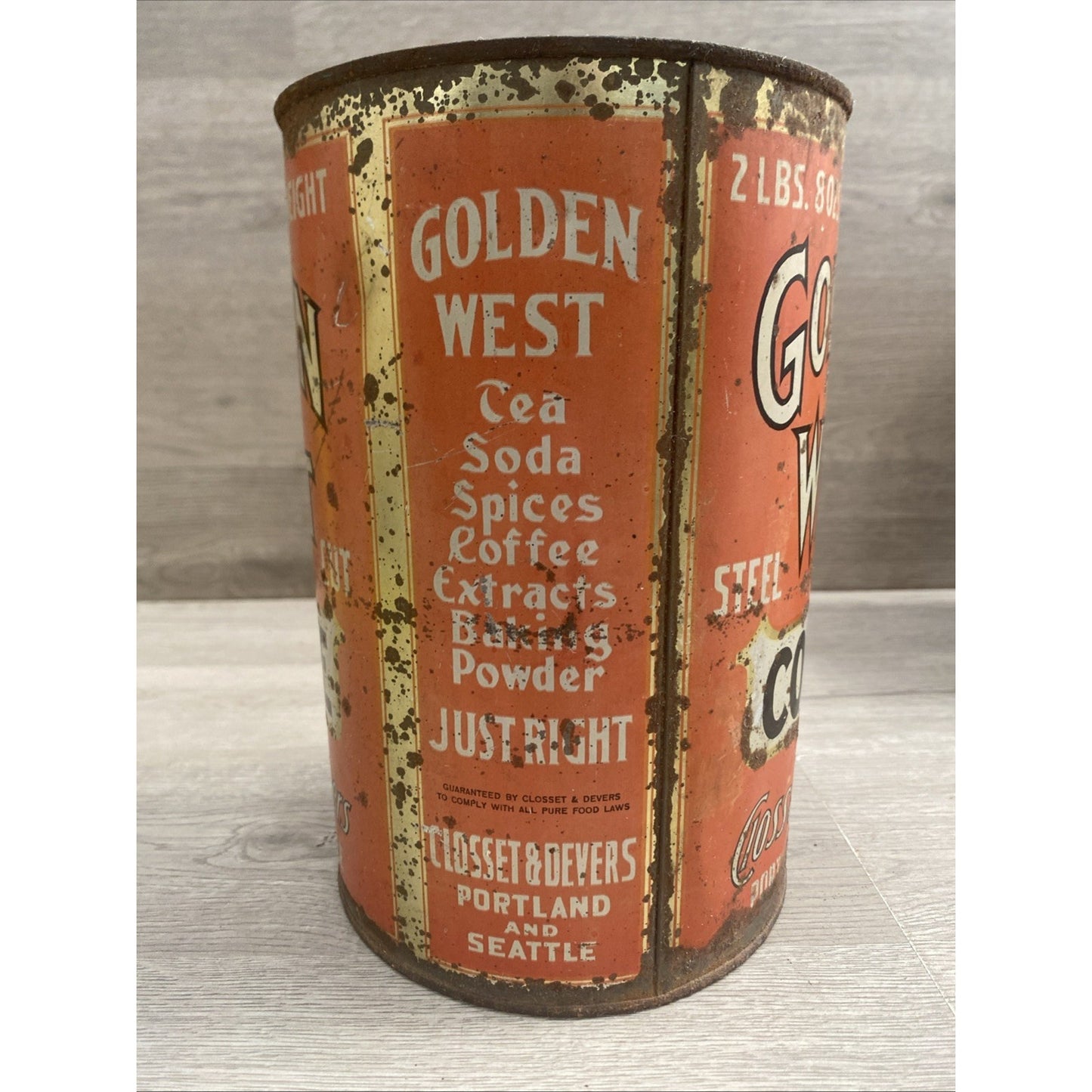 Rare ANTIQUE GOLDEN WEST COFFEE 2LB TIN LITHO CAN PORTLAND OR SEATTLE WA GROCERY